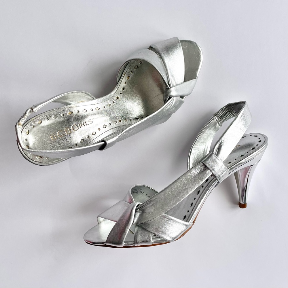 BCBG Silver Kitten Heels